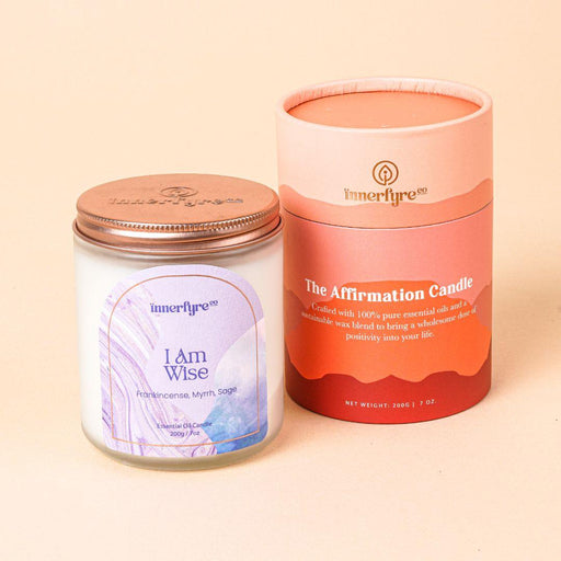 I Am Wise scented candle and cylindrical packaging
