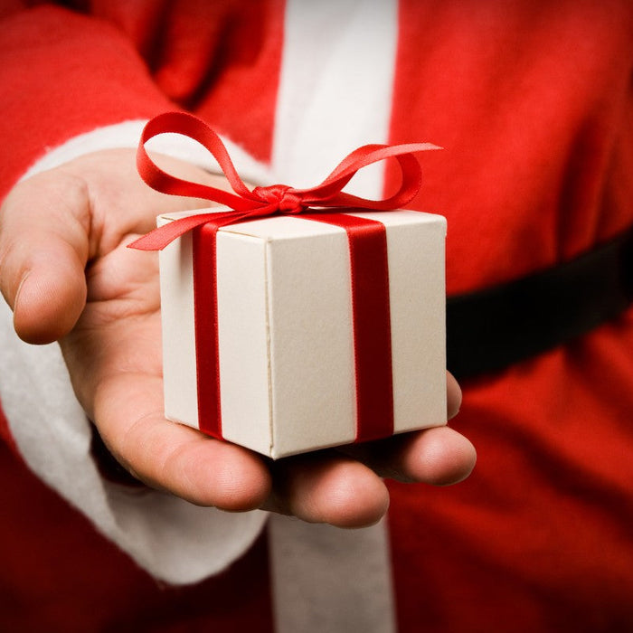 Santa Claus with Christmas gift in hand