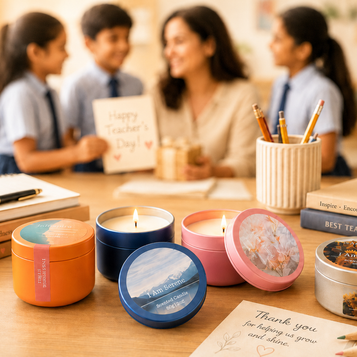 students presenting gifts on teacher's day