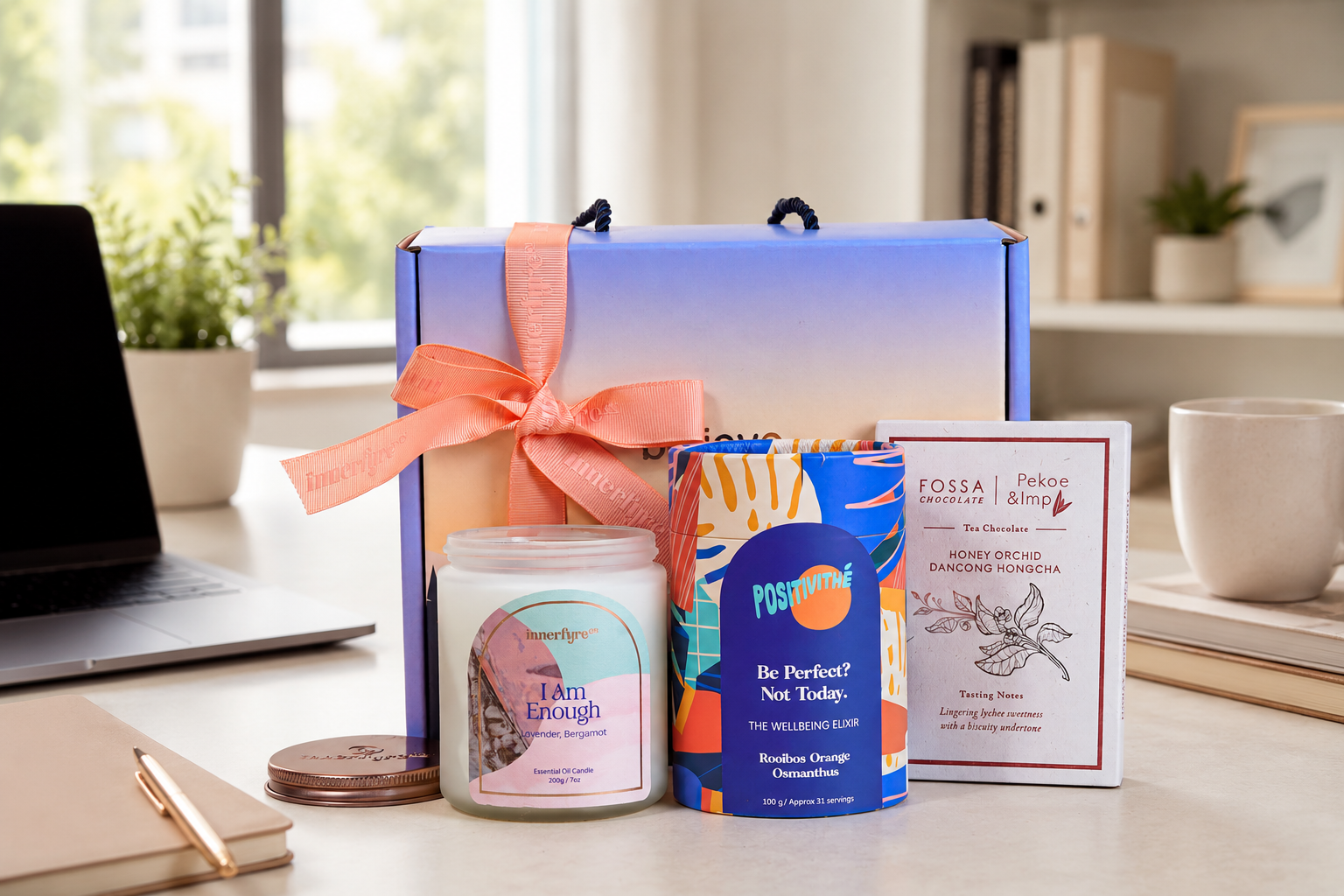 corporate gift bundle on work desk