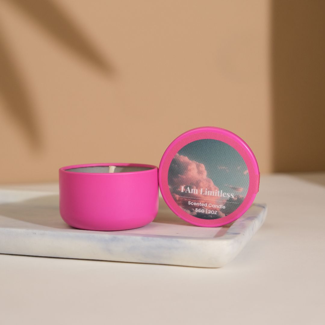 i am limitless scented candle in tea tin packaging