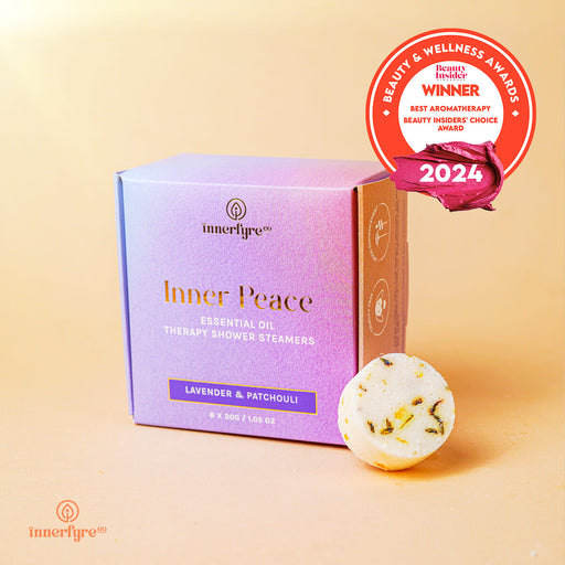 inner peace shower steamer with best in aromatherapy badge