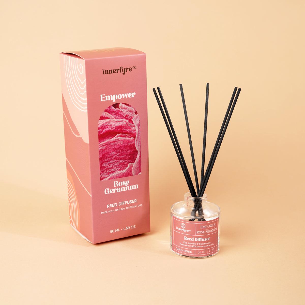Rose Reed Diffuser | Rose Geranium Reed Diffuser | Innerfyre Co